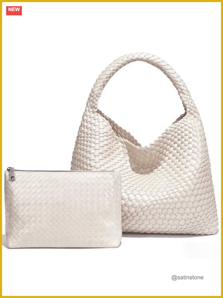 Large Capacity Woven Hobo Shoulder Bag Tote Travel Lightweight Slouchy Purse
